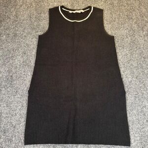 Athleta Women's XS Black Ribbed Sleeveless Knit Top Tunic‎ Sweater White Trim